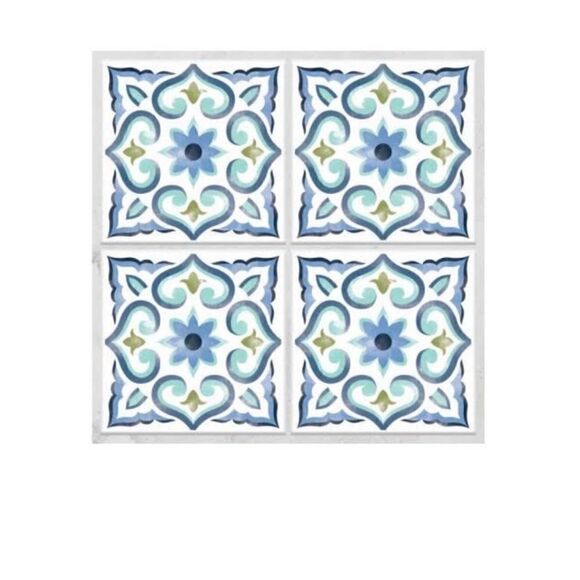 RoomMatesSpanish Tile White & Blue Stick- 4 Sheets, New - Picture 1 of 4